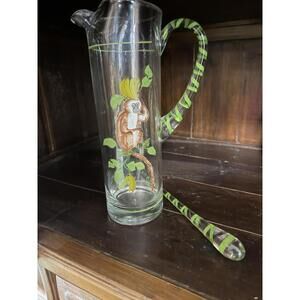 Lynn Chase Monkey Safari Jungle Pattern Martini Pitcher And Stirrer  Rare!
